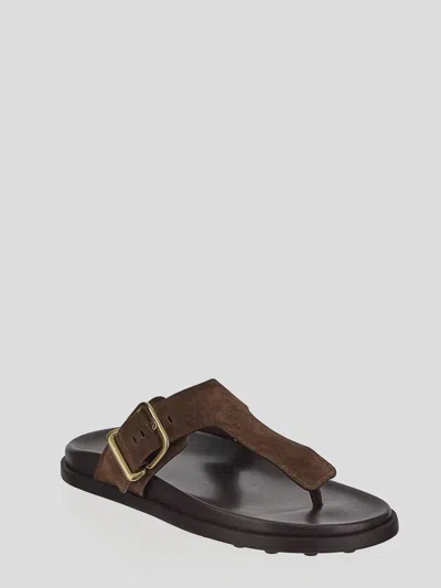 Tod's Buckle Detail Flat Sole Open Toe Slide In Brown
