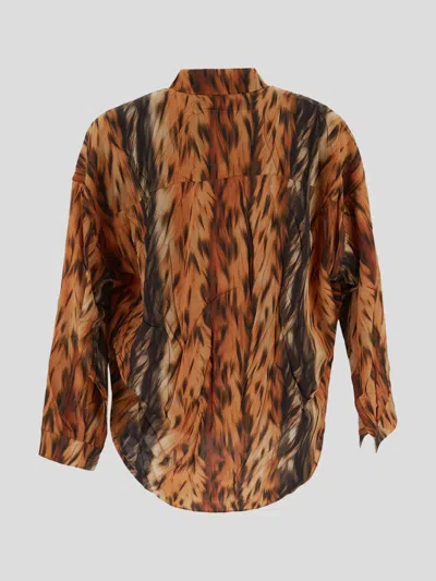 Balenciaga Fur Print Cocoon Silk Crepe Blouse
