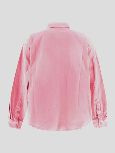 Balenciaga Oversized Distressed Denim Overshirt In Pink