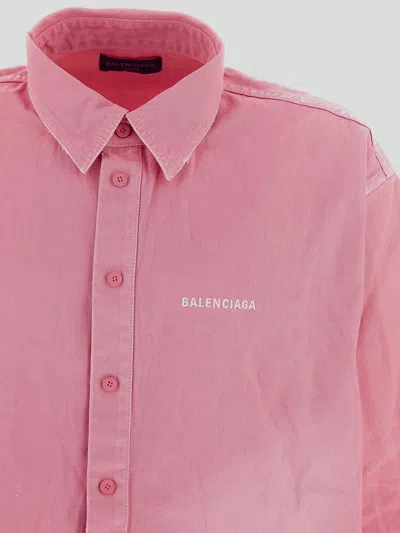Balenciaga Oversized Distressed Denim Overshirt In Pink