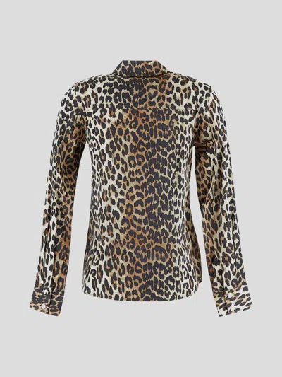 Ganni Leopard Print Canvas Overshirt