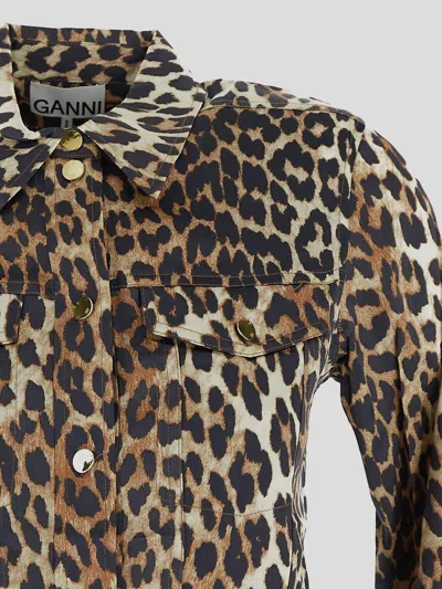 Ganni Leopard Print Canvas Overshirt