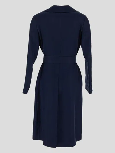 Tagliatore Linen Trench Coat In Blue