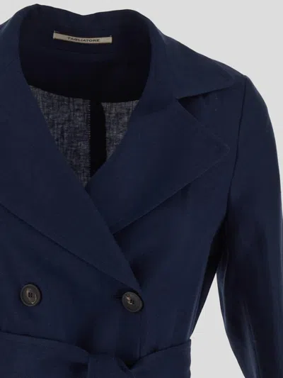 Tagliatore Linen Trench Coat In Blue