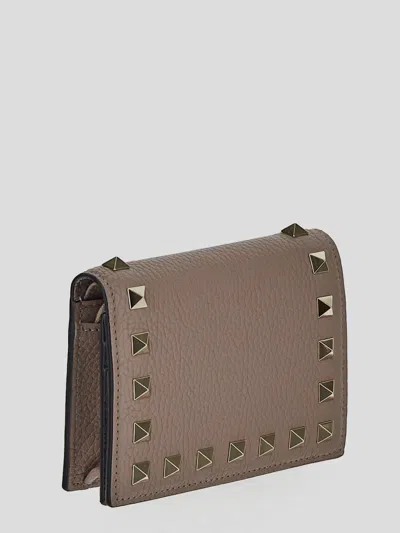 Valentino Rockstud Beaded Embellished Wallet In Brown