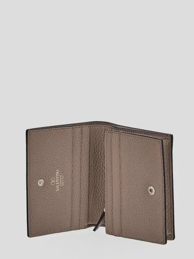 Valentino Rockstud Beaded Embellished Wallet In Brown