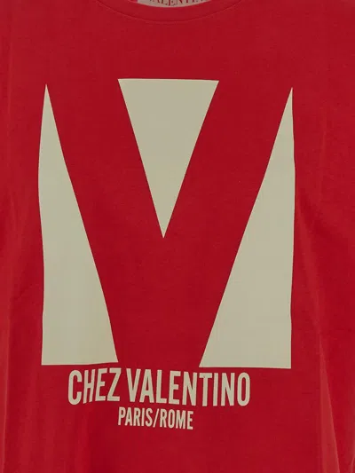 Valentino Crewneck Graphic Print T-shirt Logo In Red