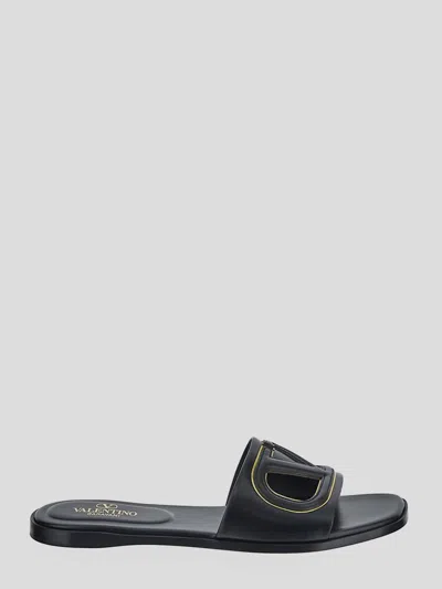 Valentino Vlogo Cutout Leather Sandal In Black