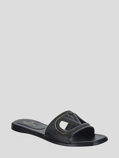 Valentino Vlogo Cutout Leather Sandal In Black
