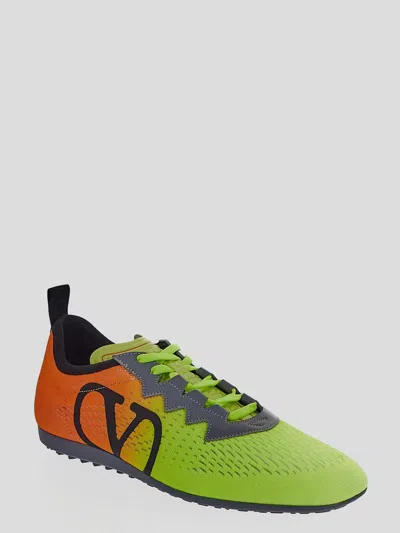 Valentino Lime Green And Fluorescent Orange Sporty Sneakers In Cotton And Pu Bold Design In Green