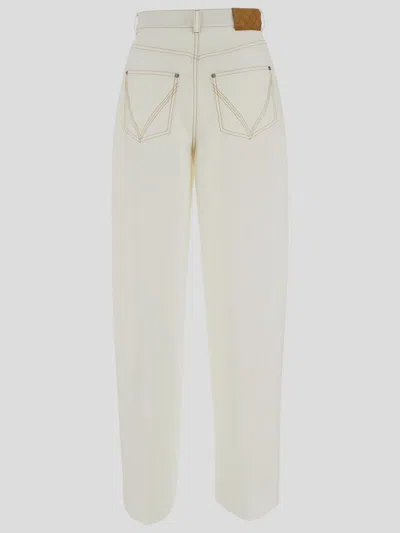 Bottega Veneta Wide-leg Wool Trousers With Pockets And Stitching In Neutral