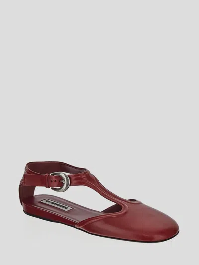 Jil Sander Leather Mary Jane Flats In Burgundy