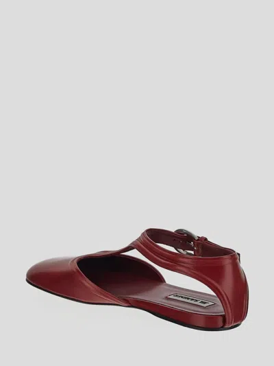 Jil Sander Leather Mary Jane Flats In Burgundy