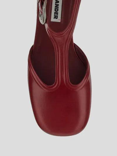 Jil Sander Leather Mary Jane Flats In Burgundy