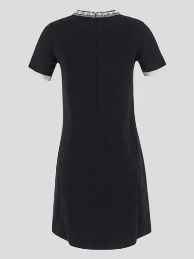 Valentino Tweed Embroidered Mini Dress With Patch Pockets In Black