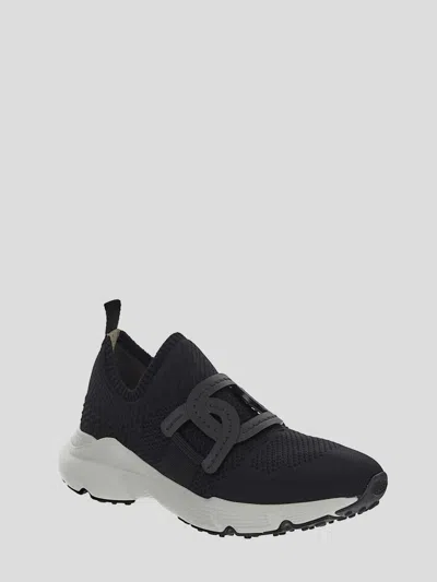 Tod's Sneakers In Stretch Technical Mesh, With Leather Chain Accessory, Gros Grain Details And Macro Rubbe