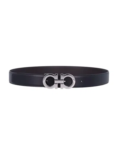 Ferragamo Black Reversible Cut To Sze Belt In Black