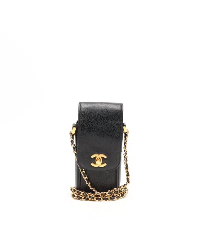 Pre-owned Chanel Cc Caviar Phone Holder