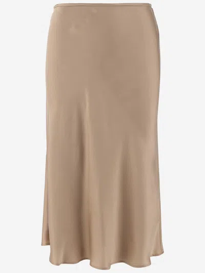 Blumarine Beige Silk Satin Midi Skirt