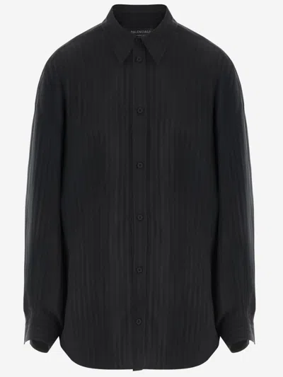 Balenciaga Tonal Stripe Oversize Button-up Shirt In Black