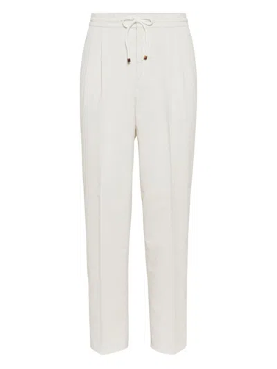 Brunello Cucinelli Men White Linen And Cotton Leisure Fit Trousers In White