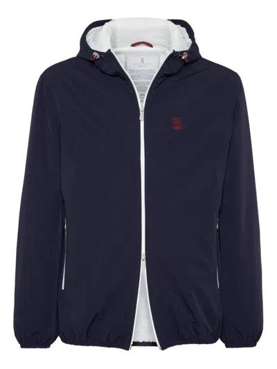 Brunello Cucinelli Blue Nylon Blouson Jacket In Black
