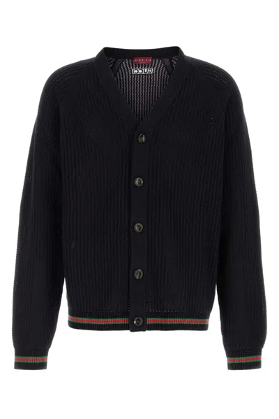 Gucci Crochet Cardigan With V Neck And Striped Hem