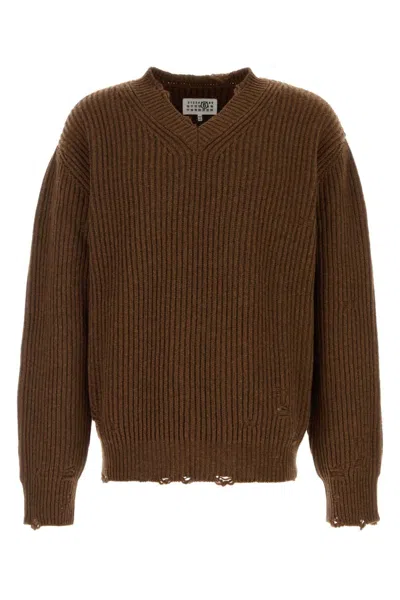 Mm6 Maison Margiela Mm6 V-neck Sweater Brown Melange