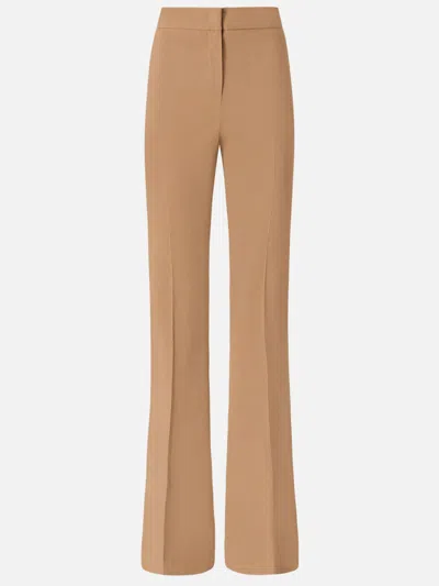 Pinko High-waisted Brown Linen Blend Trousers With Stripe Detail In Brown