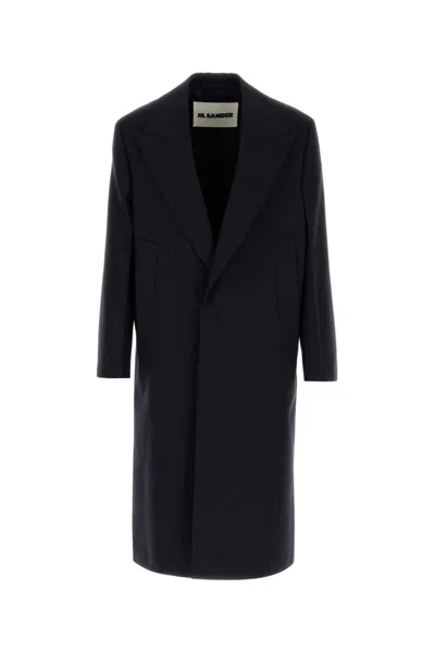 Jil Sander Wool Coat With Front Pockets And Long Length In Black