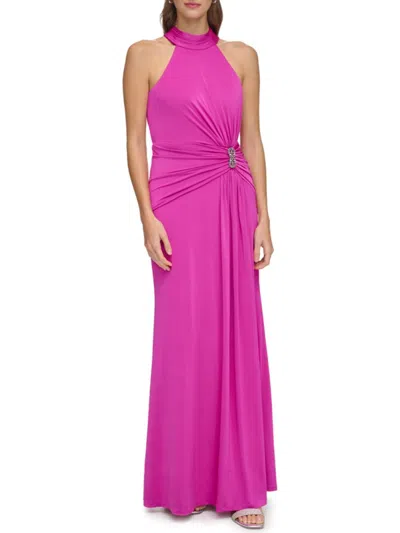 Eliza J Women's Crystal-embellished High-neck Draped Gown
