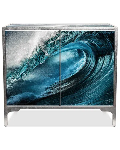 Empire Art Direct Sapphire Sea Reverse Printed Beveled Art Glass Console With Silver-leafed Frame
