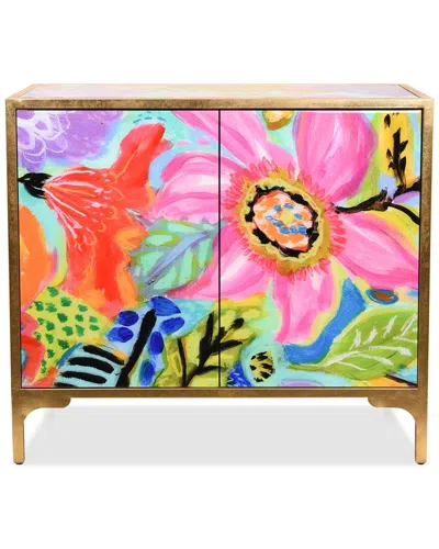 Empire Art Direct Secret Garden Floral Ii Console On Beveled Reverse Printed Art Glass With Iron Gol