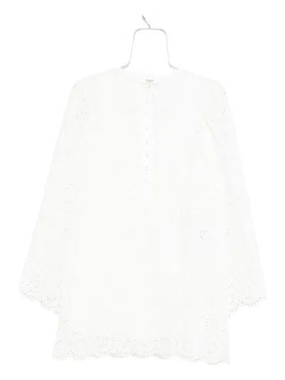 Chloé Scalloped Broderie Anglaise Cotton-blend Mini Dress In White