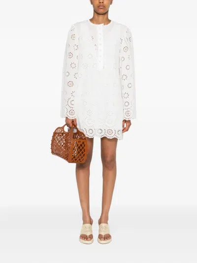 Chloé Scalloped Broderie Anglaise Cotton-blend Mini Dress In White