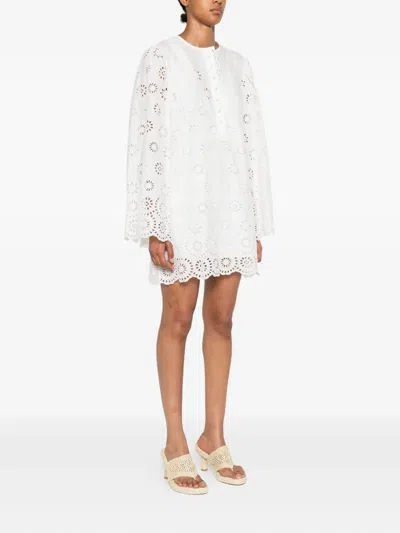 Chloé Scalloped Broderie Anglaise Cotton-blend Mini Dress In White