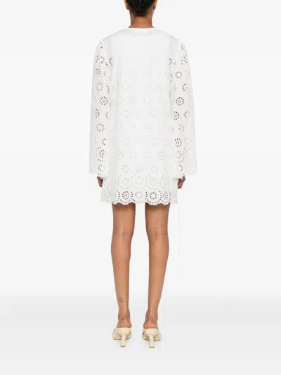 Chloé Scalloped Broderie Anglaise Cotton-blend Mini Dress In White