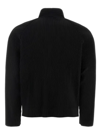 Issey Miyake Ribbed Texture High Collar Pleated Cardigan In Black