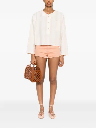 Chloé Long Sleeve Crop Top In Cotton In White