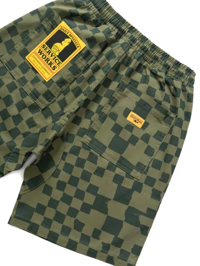 Service Works Chef Check-pattern Drawstring Shorts In Green