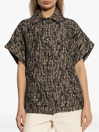Iro Caliopa Tweed Short-sleeved Jacket In Brown