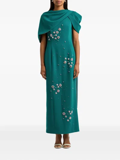 Huishan Zhang Isolde Cape-effect Embellished Gown In Green