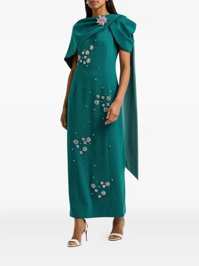Huishan Zhang Isolde Cape-effect Embellished Gown In Green