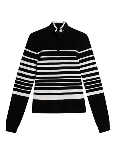 J. Lindeberg Striped Zip-up Sweater In Black
