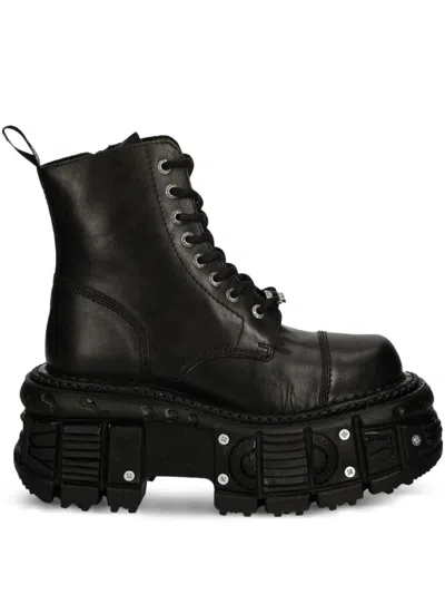 New Rock Lace-up Platform Boots In Black