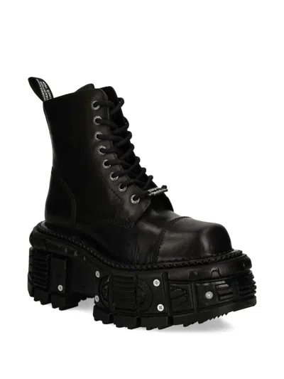 New Rock Lace-up Platform Boots In Black