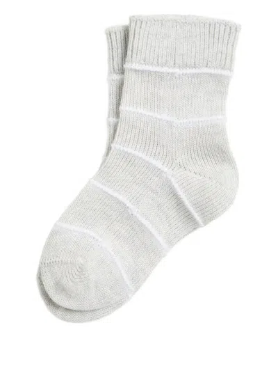 Brunello Cucinelli Striped Cotton Socks In Gray