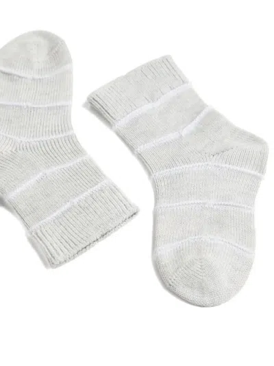 Brunello Cucinelli Striped Cotton Socks In Gray