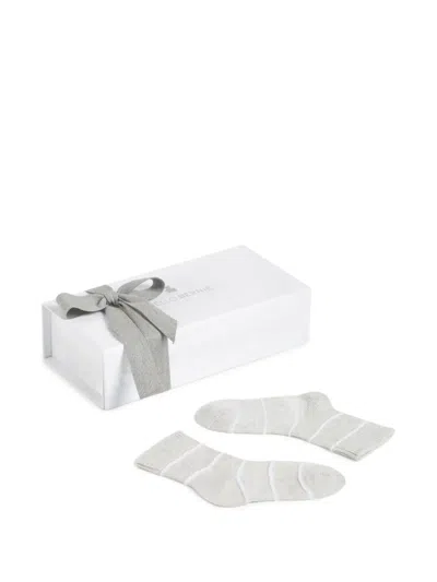 Brunello Cucinelli Striped Cotton Socks In Gray