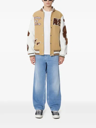 A Bathing Ape Appliqué-detail Varsity Jacket In Brown